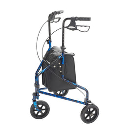 Rollator 3-wheeled W/pouch & Basket Loop Brake-flame Blue.