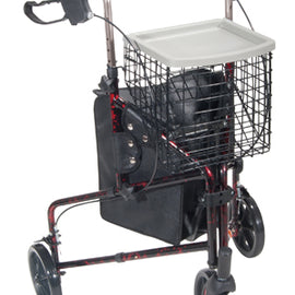 Rollator 3-wheeled W/pouch & Basket Loop Brake -flame Red.