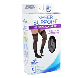 Ladies' Shr Moderate Supprt 2x 15-20mmhg Thgh W/staytop Black.