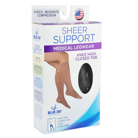 Ladies' Sheer Firm Support  Lg 20-30mmhg  Knee Highs  Black.