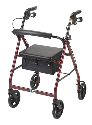 Rollator  Aluminum W/fold-up & Remov Back  Padded Seat Red.