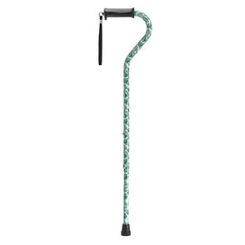 Offset Cane With Gel Grip Green Leaves.